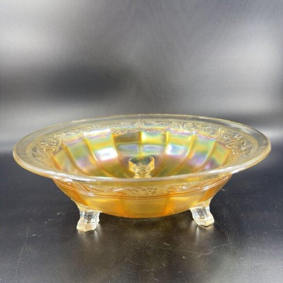 Vintage Marigold Carnival Glass Footed Dish Bowl Iridescent Finish Glass Decor - Picture 11 of 14